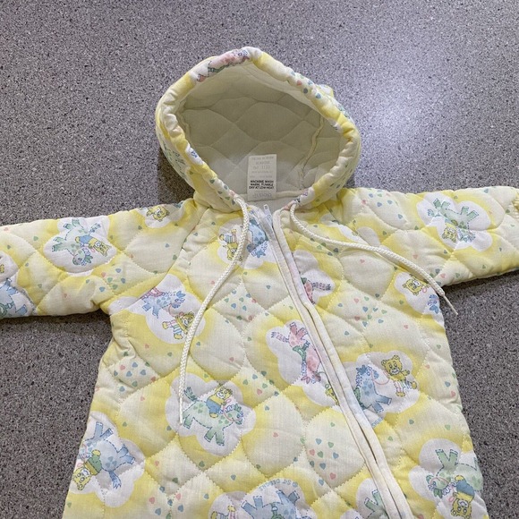 Vintage Bunting Triboro Infant Newborn Baby Sack Hood Quilted Pastel Horse Teddy - Picture 1 of 5